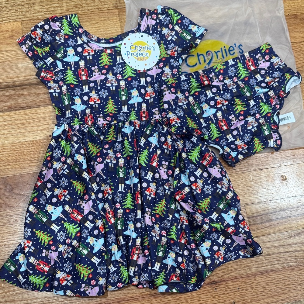 Charlie's Project Twirl Dress with Matching Diaper Cover; Nutcracker Print; NWT